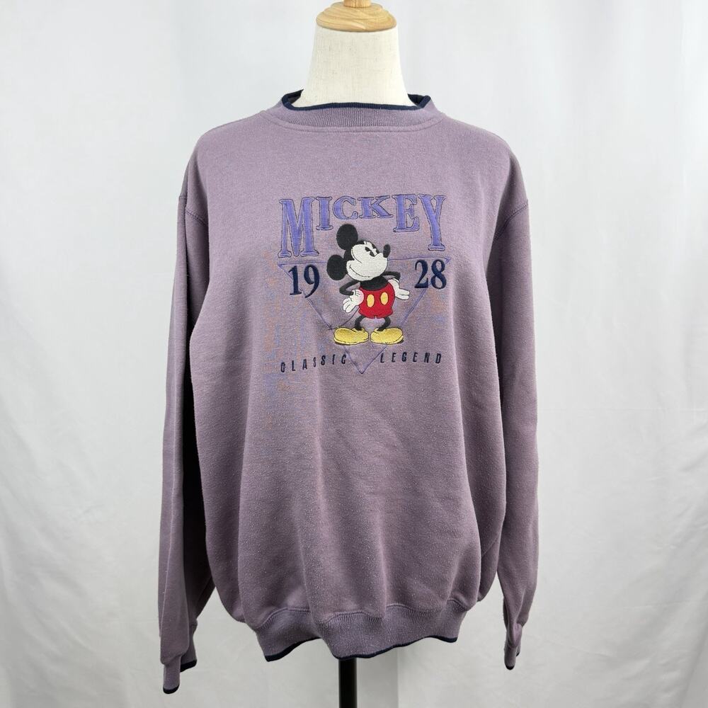 Vintage 90s Mickey & Co Crewneck Sweatshirt Purple‎ Disney 1928 Classic Size L